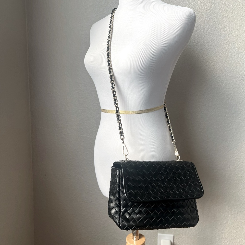 Cromia Italian Leather Black Woven Crossbody Purse